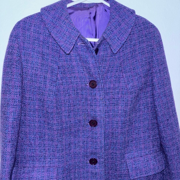 S/M Vtg 60s Harris Tweed Stunning purple Plaid Tweed Scottish Wool Jacket Coat - Picture 3 of 7